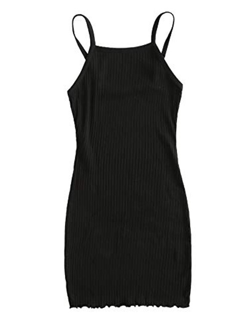 Milumia Women's Bodycon Mini Dress Sleeveless Spaghetti Strap Ribbed Knit Pencil Cami Dress Black X-Small