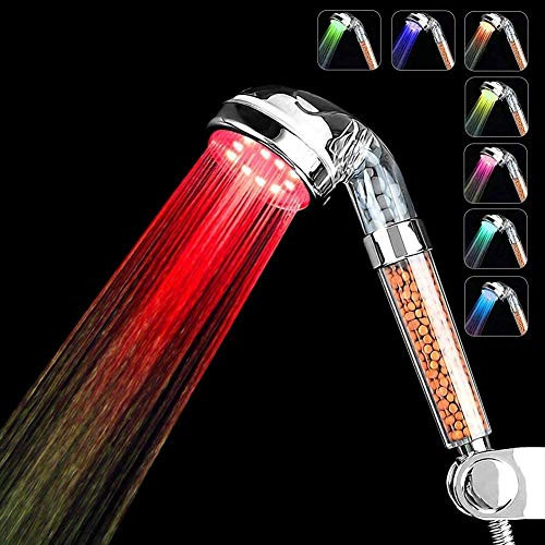 LED Shower Head- High Pressure Filter Handheld Shower Head- Water Saving Spray Filter Showerheads with 7 Colors Changing Lights Automatically for Repair Dry Skin and Hair Loss