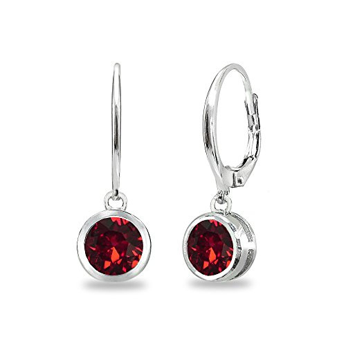 Sterling Silver Red 6mm Round Bezel-Set Dangle Leverback Earrings Made with Swarovski Crystals
