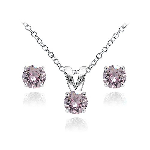 GemStar USA Sterling Silver Solitaire Pink Necklace and Stud Earrings Set Created with Swarovski Crystals GemStar USA Sterling Silver Solitaire Pink Necklace and Stud Earrings Set Created with Swarovski Crystals