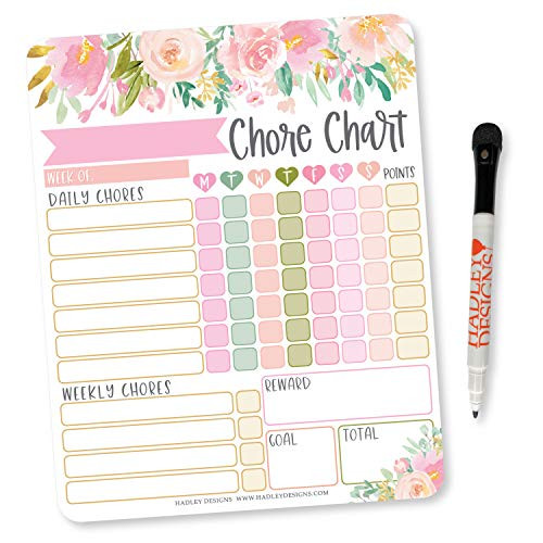 Pink Floral Kids Chore Chart Magnetic- Reward Chart for Kids- Good Behavior Chart for Kids at Home- My Responsibility Chart for Kids- Magnetic Reward Chart for kids Behavior- Chore Chart for One Child