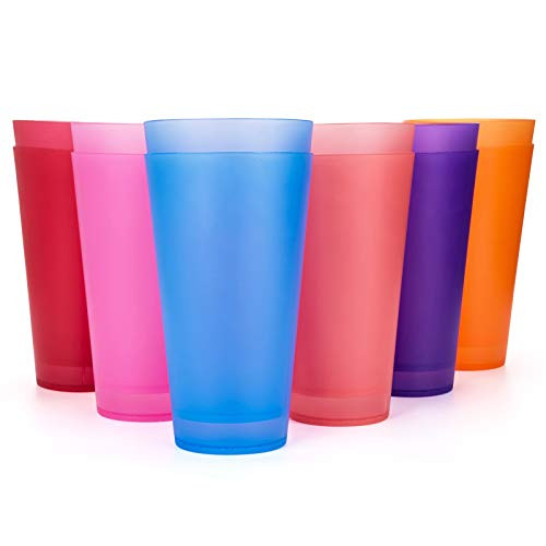 32-ounce Plastic Tumblers/Large Drinking Glasses/Party Cups/Iced Tea Glasses Set of 12-6 Assorted Colors| Unbreakable- Dishwasher Safe- BPA Free