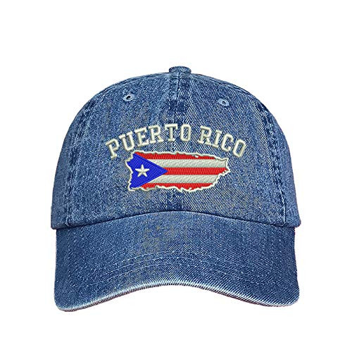 Puerto Rico Map Baseball Cap - Boricua Baseball Hat Dad Hat Unisex -Light Denim-