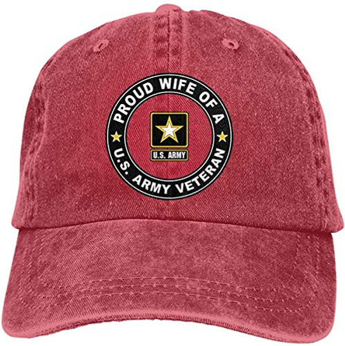 U.S. Army Veteran Proud Wife Adjustable Baseball Caps Denim Hats Cowboy Sport Outdoor-Red U.S. Army Veteran Proud Wife Adjustable Baseball Caps Denim Hats Cowboy Sport Outdoor-Red