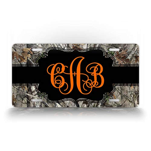 SignsAndTagsOnline Camo Monogram License Plate Personalized Orange Hunting Camo Auto Tag