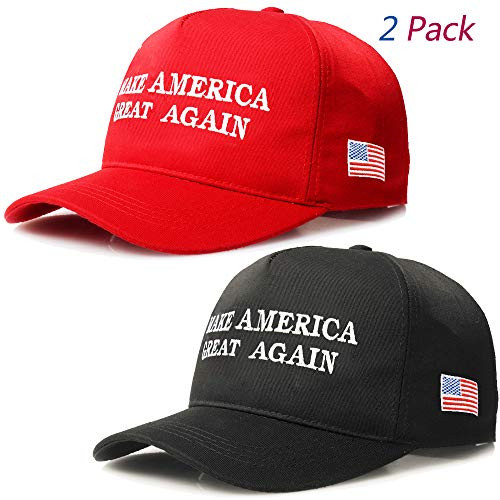 NDLBS 2 Packs Make America Great Again Hat Donald Trump Slogan MAGA with USA Flag Cap Adjustable Baseball Hat