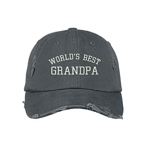 World's Best Grandpa Distressed Dad Hat- Baseball Cap- Gift for Grandpa -Gray- World's Best Grandpa Distressed Dad Hat- Baseball Cap- Gift for Grandpa -Gray-