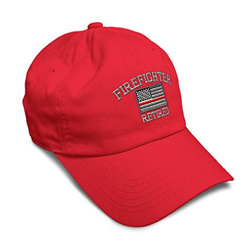 Soft Baseball Cap Firefighter Fireman Retired Embroidery Twill Cotton Dad Hats for Men  and  Women Buckle Closure Red