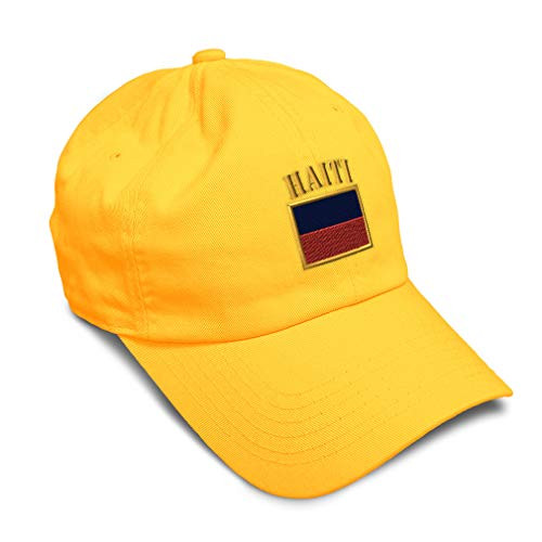 Speedy Pros Soft Baseball Cap Haiti Flag Embroidery Twill Cotton Dad Hats for Men  and  Women Buckle Closure Golden Yellow