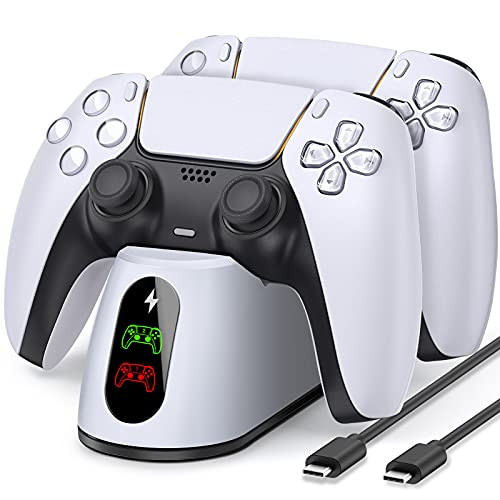 Vinywill PS5 Controller Charger Station Compatible with Playstation 5 DualSense Controller- Upgrade PS5 Controller Charger with Fast Charging- Dual Charging Station Dock with LED Indicator- White