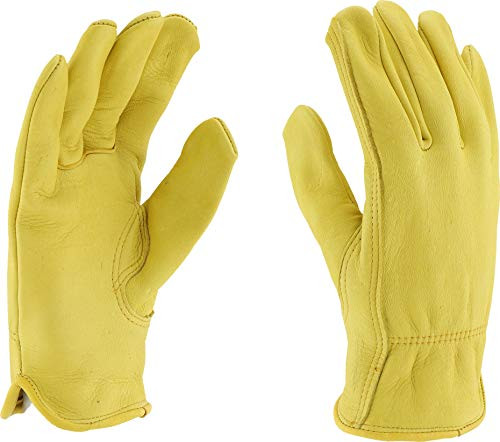 West Chester 85040 Grain Deerskin Leather Driver Gloves  Gold- Medium- Safety Wear Gloves with Shirred Elastic Wrist- Keystone Thumb