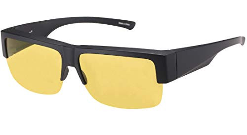 CAXMAN Night Driving Glasses HD Night Vision Fit Over Prescription Glasses Polarized Nighttime Glasses Medium Size Half Frame Matte Black Frame Yellow Lens