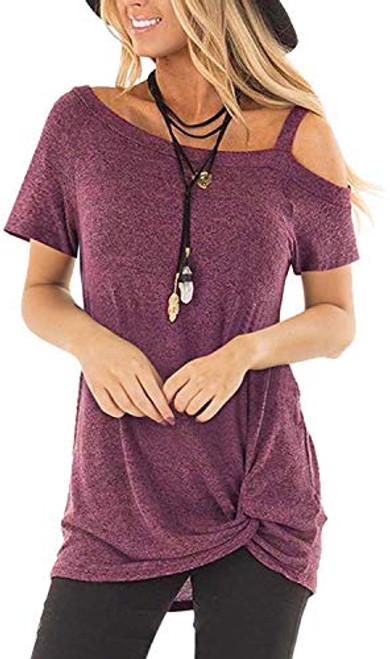 Womens T Shirts Short Sleeve Summer Tops and Blouses Cold Shoulder Tunic Za-Wine Red L Womens T Shirts Short Sleeve Summer Tops and Blouses Cold Shoulder Tunic Za-Wine Red L