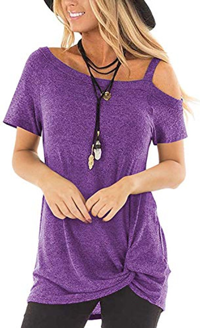 Womens T Shirts Short Sleeve Summer Tops and Blouses Cold Shoulder Tunic Za-Purple S Womens T Shirts Short Sleeve Summer Tops and Blouses Cold Shoulder Tunic Za-Purple S