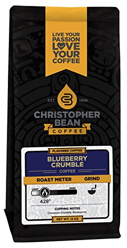 Christopher Bean Coffee Flavored Decaffeinated Ground Coffee, Blueberry Crumble, 12 Ounce
