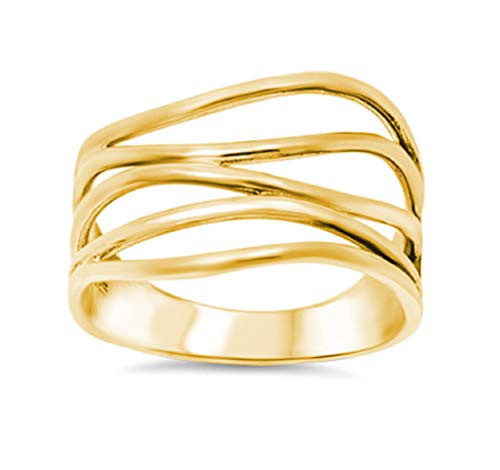 CloseoutWarehouse Yellow Gold-Tone Plated Sterling Silver Crooked Line Filigree Ring Size 8