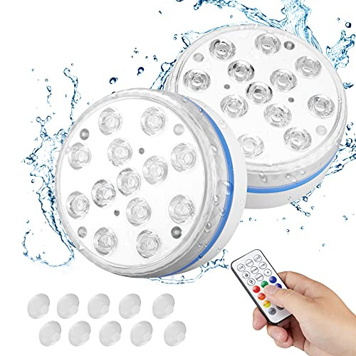 Youtob Submersible LED Pool Lights- IP68 Waterproof Underwater Shower Lights-16 Colors Pond Lights with RF Remote- Magnetic- 10 Suction Cups- for Inground Above Ground Pool- Hot Tub- Fountain -2 Pack
