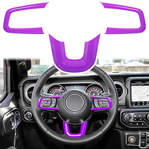 LAIKOU Steering Wheel Covers Trim Frame Panel Decoration Interior Accessories for 2018-2021 Jeep Wrangler JL JLU  and  Gladiator JT 3PCs -Purple-