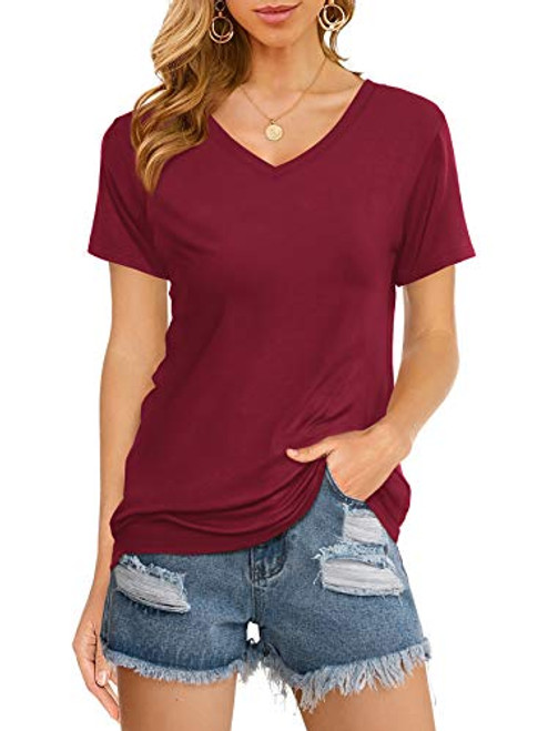 DittyandVibe Womens V Neck Short Sleeve T Shirts Loose Casual Basic Tee Summer Tops Wine Red M DittyandVibe Womens V Neck Short Sleeve T Shirts Loose Casual Basic Tee Summer Tops Wine Red M