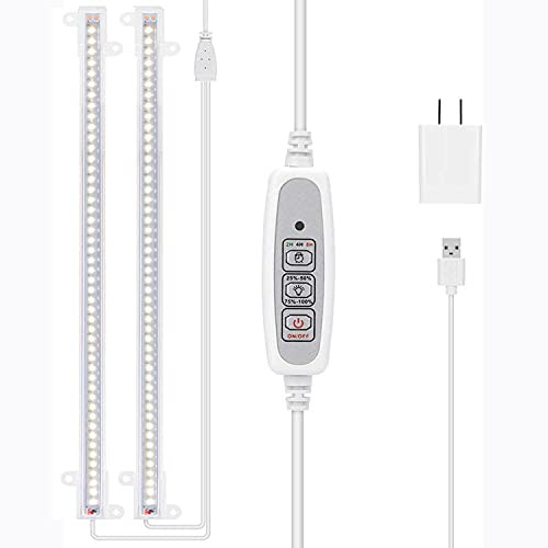 SZAbest LED Grow Light Strips Full Spectrum White Light for Indoor Plants- 48 LEDs / 4 Dimmable Levels- Auto ON and Off with 2/4/8H Timer- Sunlike Grow Lamp for Hydroponics Succulent 2 Pack