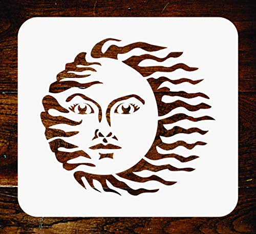 Vintage Sun Stencil- 5 x 4.5 inch - Reusable Celestial Nouveau Deco Wall Stencils Template - Use on Paper Projects Scrapbook Journal Walls Floors Fabric Furniture Glass Wood etc.