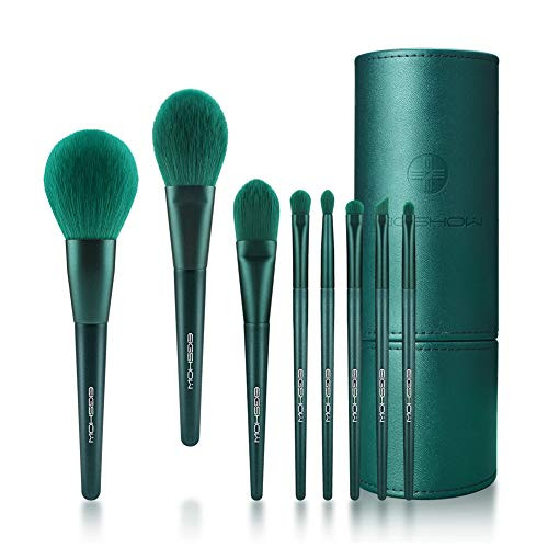 Makeup Brushes- Eigshow Premium Makeup Brush Set Synthetic Cosmetics Foundation Powder Concealers Blending Eye Shadows Face Kabuki Makeup Brush Sets Jade Green with Cylinder-