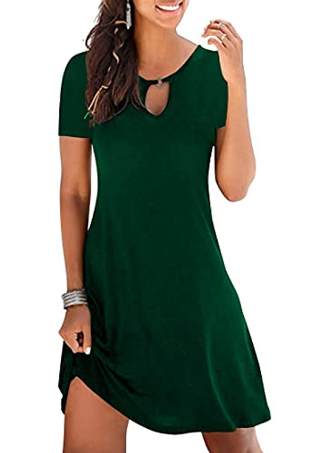 Ebifin Womens Summer Casual V Neck T Shirt Dresses Short Sleeve Loose Beach Dress Green