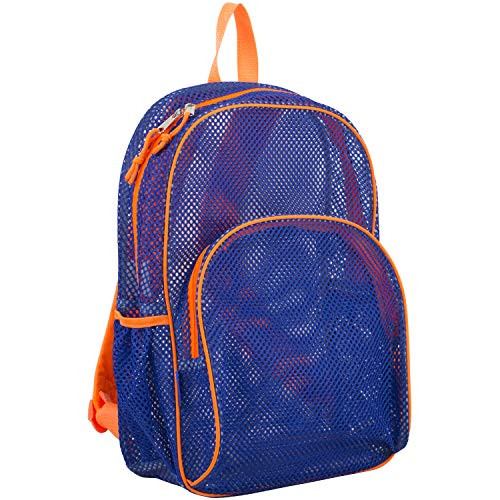 Eastsport Mesh Backpack With Padded Shoulder Straps- Indigo/Blaze Orange Trim