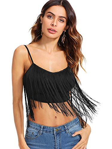 Romwe Women's Sleeveless Square Neck Rib Knit Tank Slim Crop Vest Top Hot Black XL