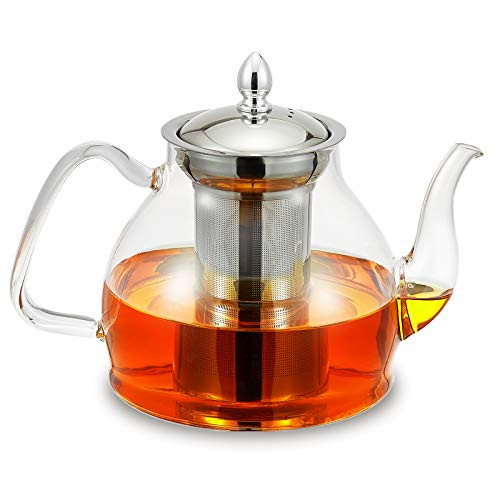 Glass Teapot Kettle with Stainless Steel Removable Infuser for Blooming Tea and Loose Leaf Tea- Microwave and Stovetop Safe- Gooseneck Tea Pot Maker- Gift Box- 1200mL/40oz Glass Teapot Kettle with Stainless Steel Removable Infuser for Blooming Tea and Loose Leaf Tea- Microwave and Stovetop Safe- Gooseneck Tea Pot Maker- Gift Box- 1200mL/40oz
