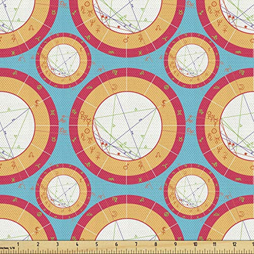 Ambesonne Space Fabric by The Yard- Natal Astrological Chart Pattern Circular Motifs and Strokes Zodiac Signs Astrology- Decorative Fabric for Upholstery and Home Accents- 1 Yard- Multicolor