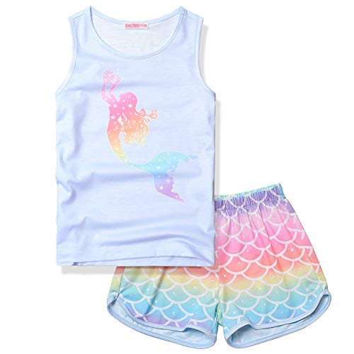 CHILDRENSTAR Girls Mermaid Pjs Sets Pajama Kids Sleeveless Summer Cotton Sleepwear-Size 6 7 CHILDRENSTAR Girls Mermaid Pjs Sets Pajama Kids Sleeveless Summer Cotton Sleepwear-Size 6 7
