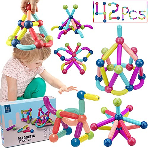 COUOMOXA 42 Pieces Magnetic Building Sticks Blocks Toy- Stem Educational Construction Toys- 3D Magnet Building Puzzle Toys Gift for Kids and Toddler COUOMOXA 42 Pieces Magnetic Building Sticks Blocks Toy- Stem Educational Construction Toys- 3D Magnet Building Puzzle Toys Gift for Kids and Toddler
