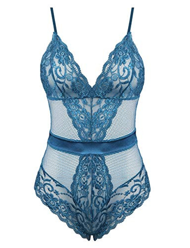 Joyaria Womens Long Torso One Piece Lingerie Teddy Bodysuit-Teal-Medium