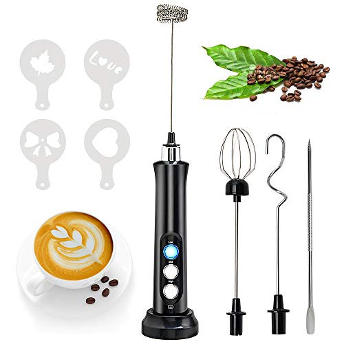Milk Frother Handheld- Foam Maker for Lattes- USB Rechargeable Electric Foam Maker with 3 Whisks Drink Mixer for Bulletproof Coffee-Milk Powder- Mini Foamer for Cappuccino- Matcha- Hot Chocolate Milk Frother Handheld- Foam Maker for Lattes- USB Rechargeable Electric Foam Maker with 3 Whisks Drink Mixer for Bulletproof Coffee-Milk Powder- Mini Foamer for Cappuccino- Matcha- Hot Chocolate