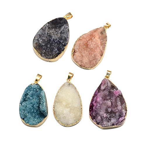 Pandahall 5PCS Dyed Plated Drop Shape Natural Druzy Agate Drop Pendants for Jewelry Making (Drop 1) Pandahall 5PCS Dyed Plated Drop Shape Natural Druzy Agate Drop Pendants for Jewelry Making (Drop 1)