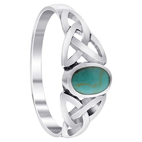 925 Sterling Silver Simulated Oval Turquoise Celtic Knot Ring Size 6