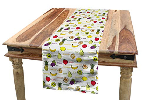 Ambesonne Fruits Table Runner- Kiwi Banana Plums Lemon Orange Pear Grape Apricot Kitchen Food Print- Dining Room Kitchen Rectangular Runner- 16inch X 72inch- Yellow Cream Purple Ruby