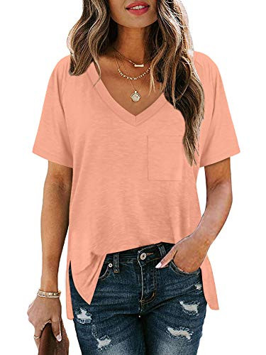 Shirts for Women V Neck Short Sleeve Summer Loose Casual Tops T Shirts L
