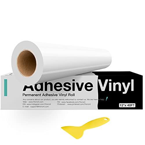 HTVRONT White Permanent Vinyl- White Vinyl for Cricut - 12inch x 40 FT White Adhesive Vinyl Roll for Cricut- Silhouette- Cameo Cutters- Signs- Scrapbooking- Craft- Die Cutters -Glossy White-