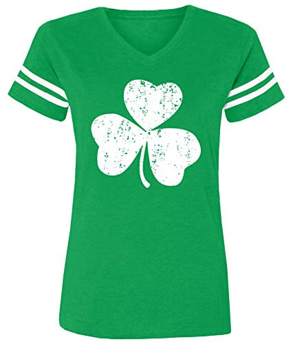 St Patrick's Day Women's Shamrock Short Sleeve T Shirt V Neck Green Cotton Tops XL