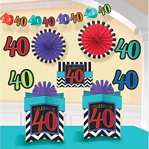 Must-Have Chevron and Stripes 40th Birthday Party Assorted Room Decorating Kit , Pack of 10, Multi , 10.6" X 2.5" foil