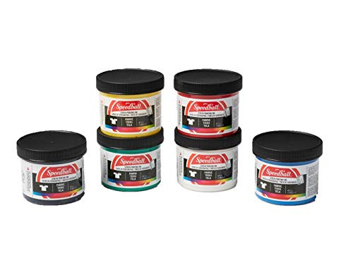 Speedball 4504W Fabric Screenprinting Ink Set, Black, Green, White, Blue, Yellow, Red