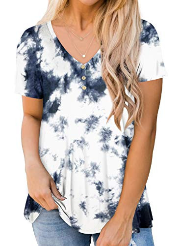 Womens Tie Dye Summer Short Sleeve Tee Shirts Plus Size Flowy Tshirt Tops M