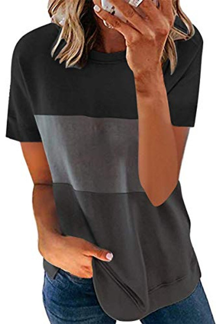 cordat Women's Short Sleeve Color Block T Shirts Casual Summer Tops Side Split Round Neck Blouses