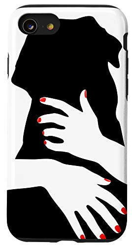 iPhone SE -2020- / 7 / 8 DOG LOVER BLACK  and  WHITE SILHOUETTE RED FINGERNAILS HUG Case