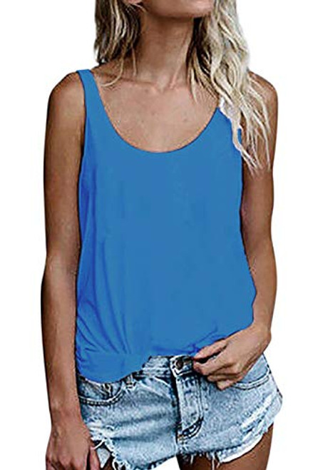 OMSJ Women Shirts Sleeveless Summer Tunic Loose Fit Tank Tops -M- Solid Blue- OMSJ Women Shirts Sleeveless Summer Tunic Loose Fit Tank Tops -M- Solid Blue-