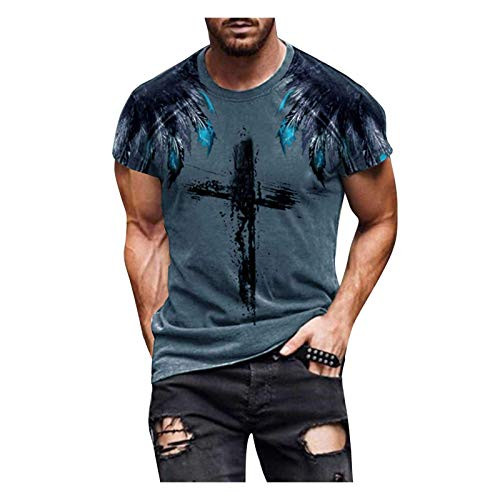 Reasoncool Men's Casual T-Shirts Vintag Faith Jesus Cross Print Tie Dye Crewneck Sweatshirt Short Sleeve Shirts for Men Blue Reasoncool Men's Casual T-Shirts Vintag Faith Jesus Cross Print Tie Dye Crewneck Sweatshirt Short Sleeve Shirts for Men Blue