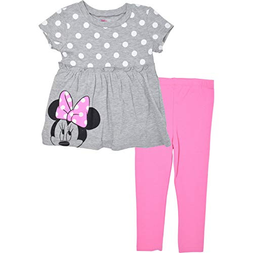 Disney Minnie Mouse Toddler Girls Short Sleeve Tunic Shirt  and  Legging Set -Gray- 2T-