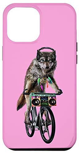 iPhone 12 Pro Max Hippie Wolf Riding Bicycle with Boombox and Headphone Case